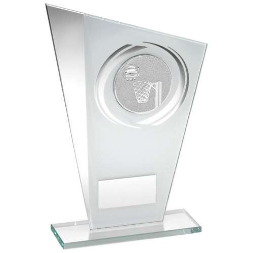 TD749-NETBALL WHITE/SILVER GLASS TROPHY