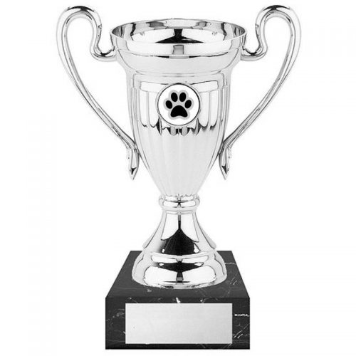 Paw Print Silver Dog Cup with Marble Base