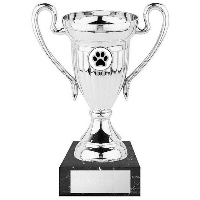 Paw Print Silver Dog Cup with Marble Base