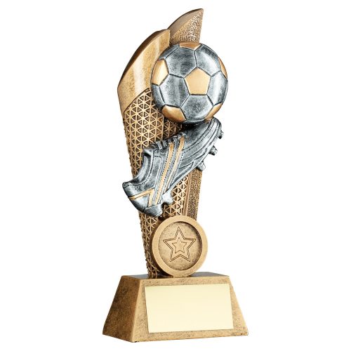Football and Boot On Mesh Background Trophy