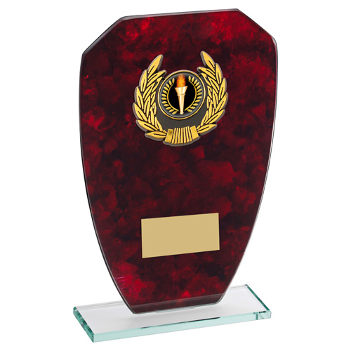 Red Marble Backed Glass Plaque with Gold Trim