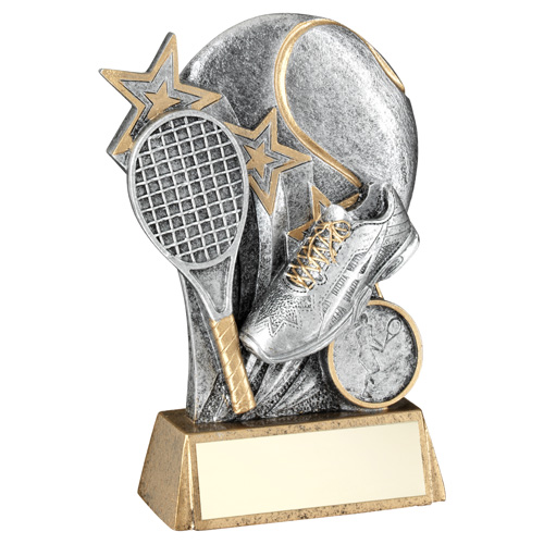 Tennis Racket & Trainer on Ball Trophy