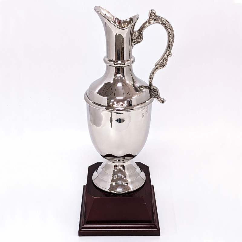 Silver Claret Golf Jug Nickel Plated Claret Jug on Wooden Base